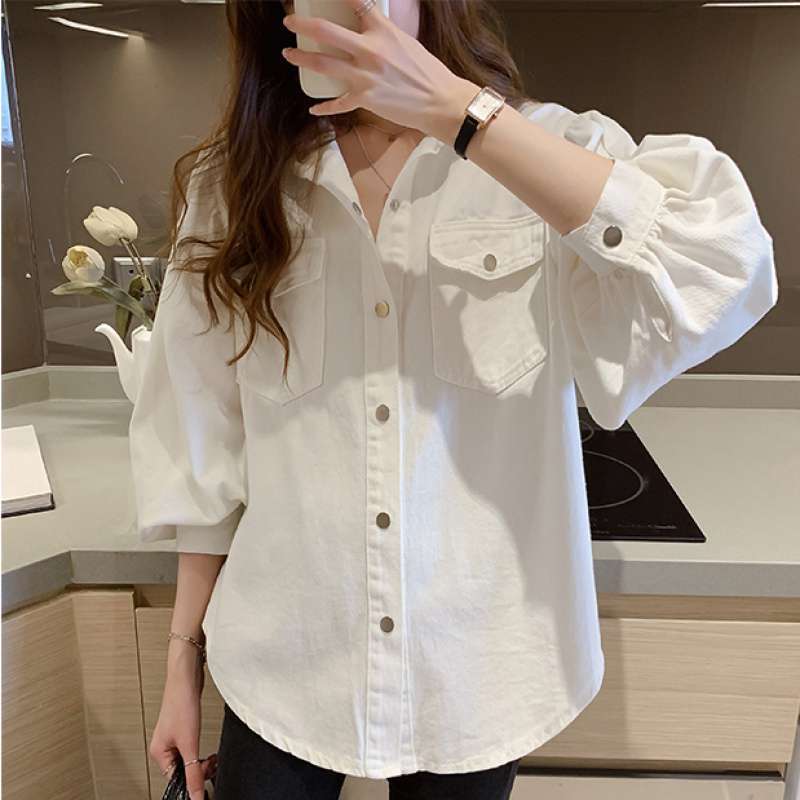 Solid-Color Korean-Style Blouse – Polo Collar Spring Outfit for Women