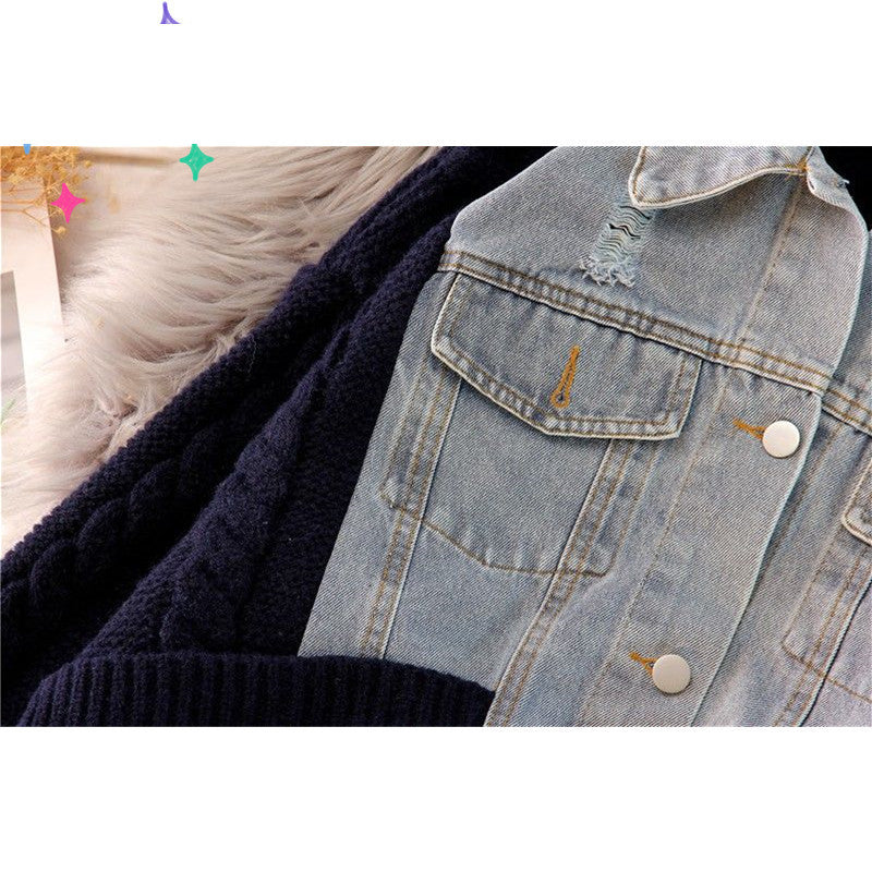 Knitted Cardigan Cover Cool Denim Jacket For Women