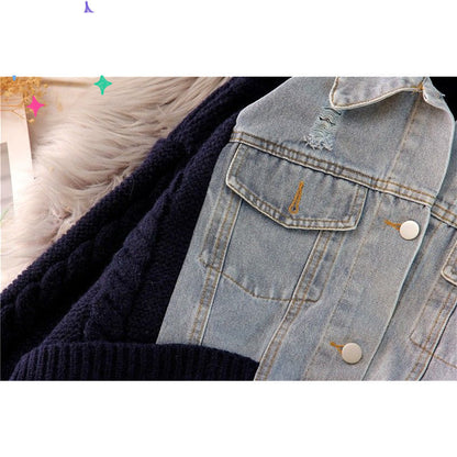 Knitted Cardigan Cover Cool Denim Jacket For Women