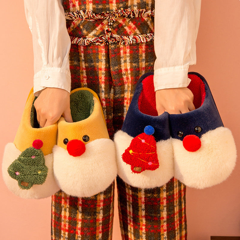 Winter Plush Christmas Slippers – Cozy Santa & Tree Indoor Footwear