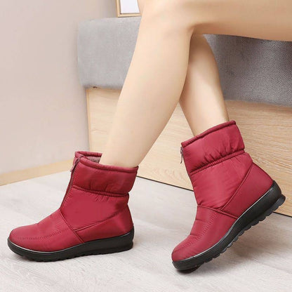Waterproof Mid-Heel Snow Boots for Women – Stylish Patent Leather Winter Footwear
