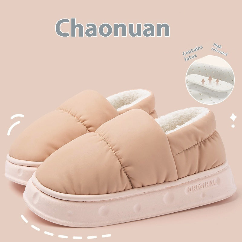 Women S Winter Waterproof Slippers Warm Plush Cotton Home Shoes Non Slip Indoor Flats For Bedroom