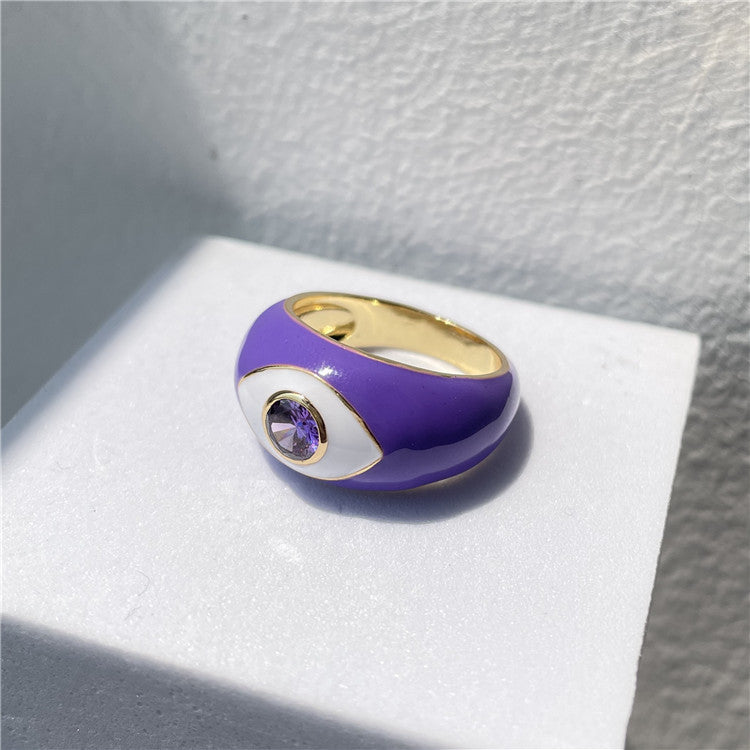Eye Drip Geometric Rings – Gold-Plated Vintage Statement Jewelry with Colorful Enamel & Stones