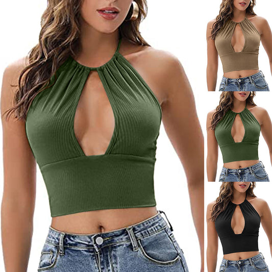Chic Hollow-Out Camisole Halter Vest – Stylish Summer Outfit for Women