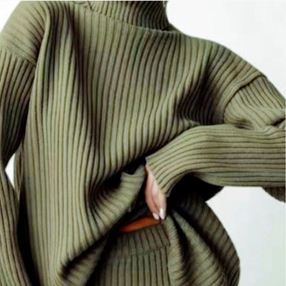 Turtleneck Sweater & Matching Bottoms Two-Piece Outfit Set | Cozy Autumn Winter Style 2025