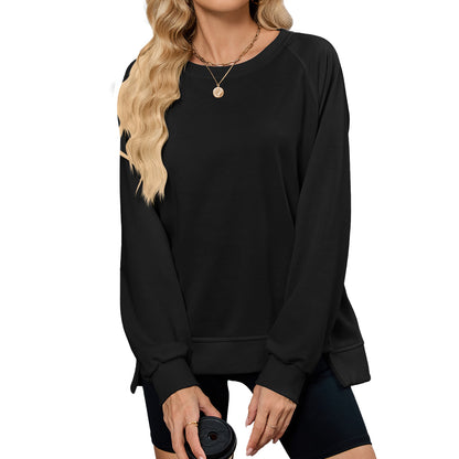 Solid Color Round Neck Sweatshirt – Cozy Loose Fit for Everyday Style