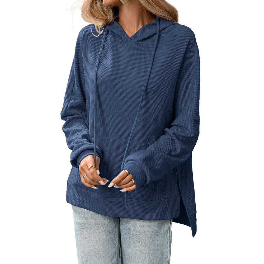 Waffle Knit Long Sleeve Pullover Cotton Sweaters – Cozy Texture, Oversized Effortless Street Style