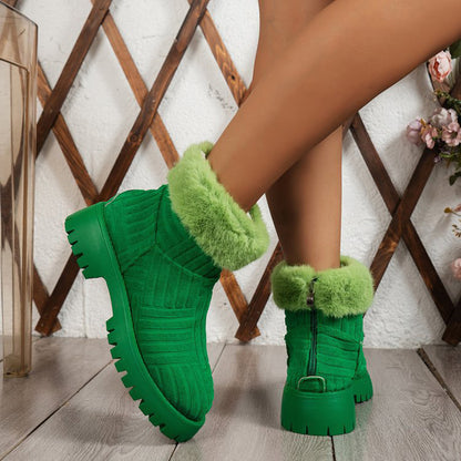 Thick-Soled Ankle Boots for Women | Plush Snow Boots with PU Upper & Cotton Lining