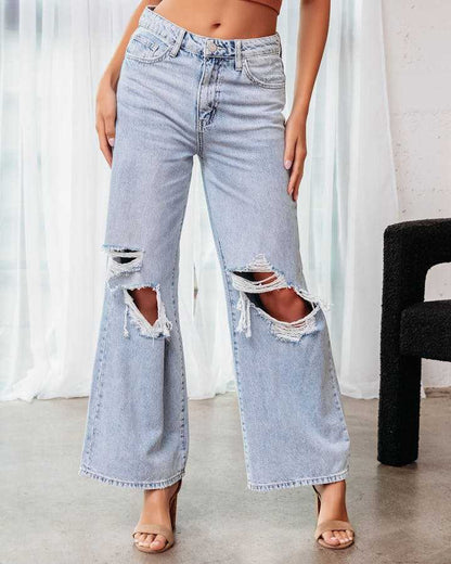 Ripped Slimming High-Waist Denim Jeans for Women