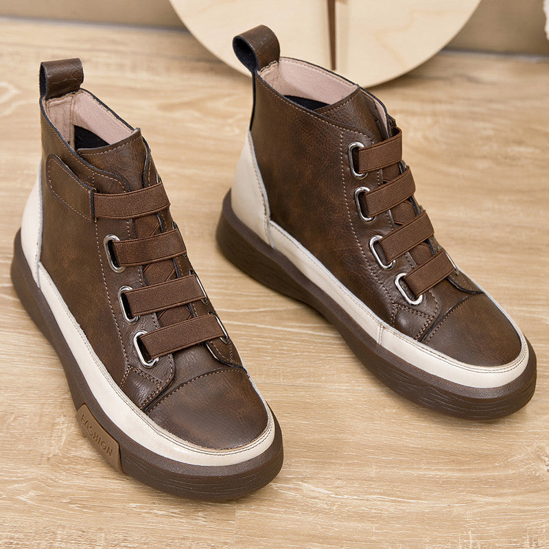 British Vintage Martin Boots for Women | Cowhide Leather Non-Slip Winter Boots with Plus Velvet Lining