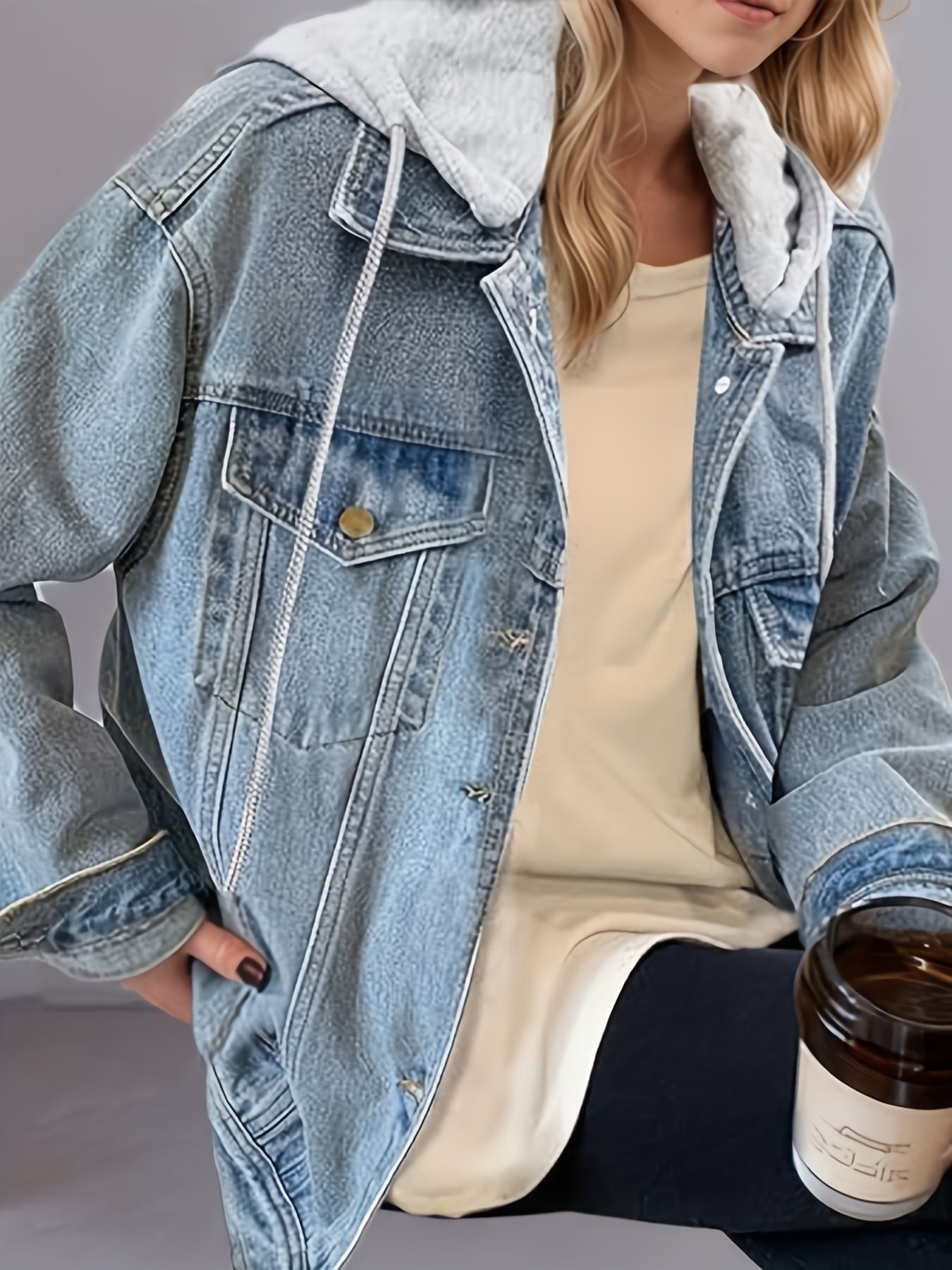 Warm Hooded Soft Inside Women Outwear Denim Jackets