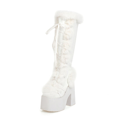 Tassel Rope Design High Heeled Long Snow Boots