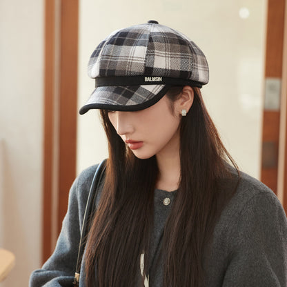 Casual Plaid British Style Womens Winter Hat