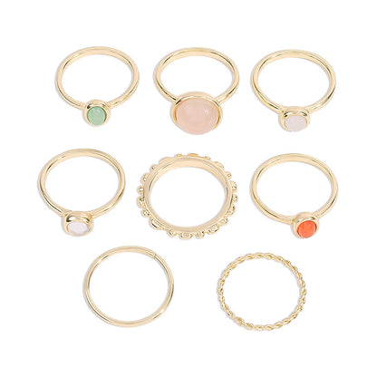 8-Piece Colorful Stone Metallic Ring Set – Geometric Stackable Rings for Women