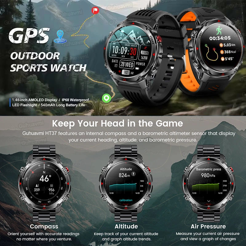 Running Swimming Altimeter Barometer Compass Multi Functional Waterproof Smartwatches