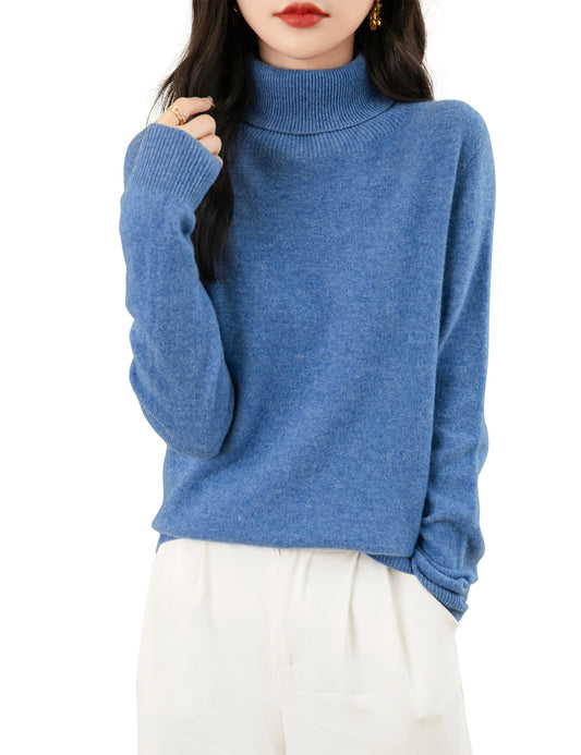 High Quality Pure Wool Turtleneck Loose Fit Sweaters For Women