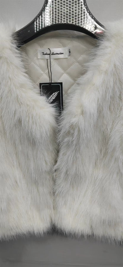 Elegant Women Collarless Thick Faux Fur Coats