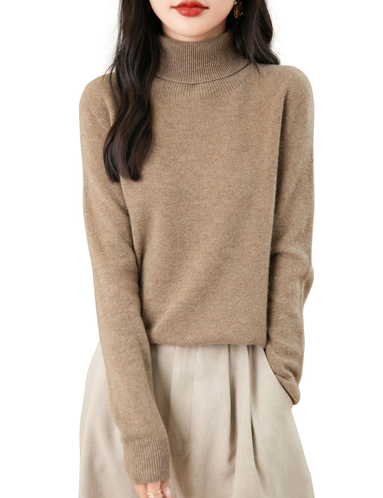 High Quality Pure Wool Turtleneck Loose Fit Sweaters For Women
