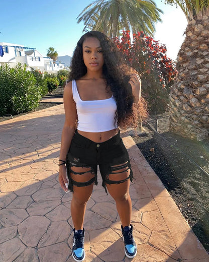 Summer Vibes: Trendy Ripped Denim Shorts