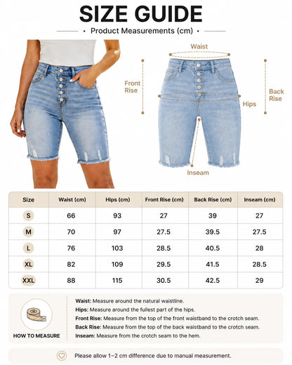 Casual Chic: Button-Fly High-Rise Denim Bermudas Shorts