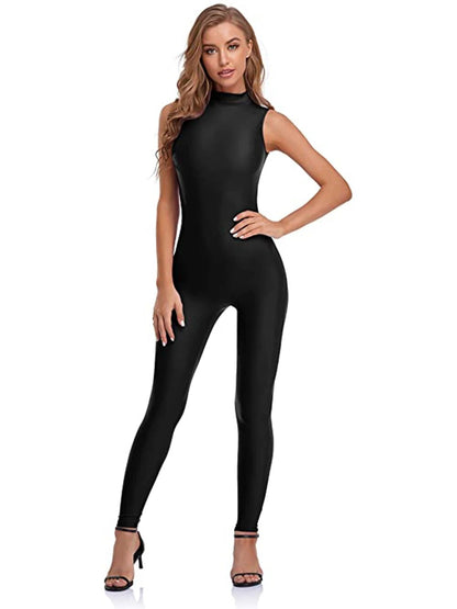 Women’s Sleeveless Turtleneck Unitard – Plus Size Spandex Workout Yoga Jumpsuit, Ballet Dance Bodysuit