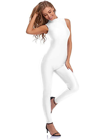 Women’s Sleeveless Turtleneck Unitard – Plus Size Spandex Workout Yoga Jumpsuit, Ballet Dance Bodysuit