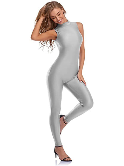 Women’s Sleeveless Turtleneck Unitard – Plus Size Spandex Workout Yoga Jumpsuit, Ballet Dance Bodysuit