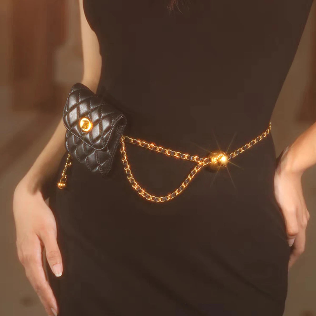 Womens Leather Gold Chain Casual Handbags