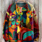 Abstract Art Cat Pattern Knit Pullover: 3D Printed Winter Sweater for Unisex Casual Style