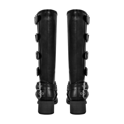 Metal Rivet Buckle Women Gothic Black Knee High Boots