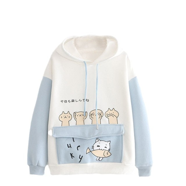 Anime Cat Fish Play Japanese Themed Cool Hoodies