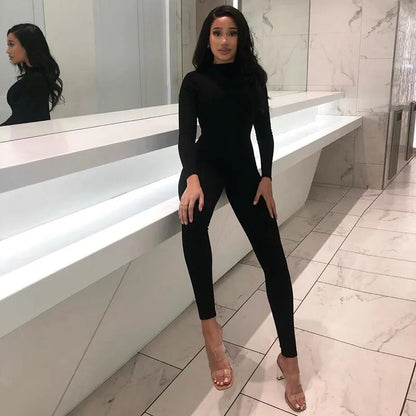 Autumn Black Skinny Streetwear Jumpsuits For Women