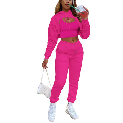 Women Streetwear Style Crop Top Hoodie Jogger Pant Set Tracksuits