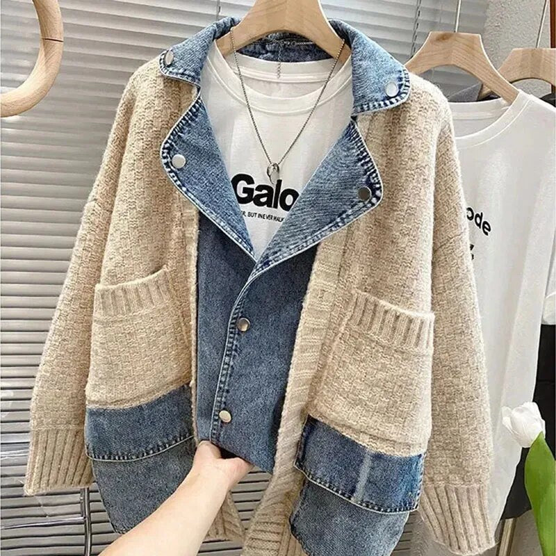 Knitted Cardigan Cover Cool Denim Jacket For Women