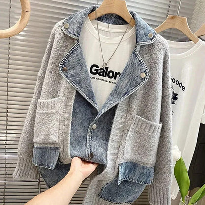 Knitted Cardigan Cover Cool Denim Jacket For Women