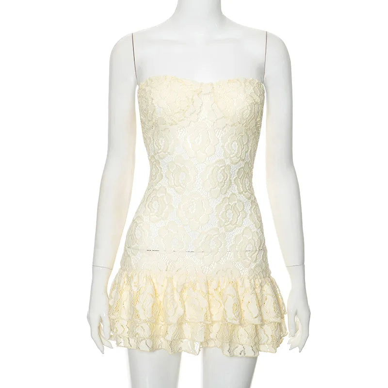 Lace Perspective Strapless Short Sexy Dress