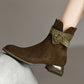 Designer British Style Square Low Heel Faux Suede Boots For Women