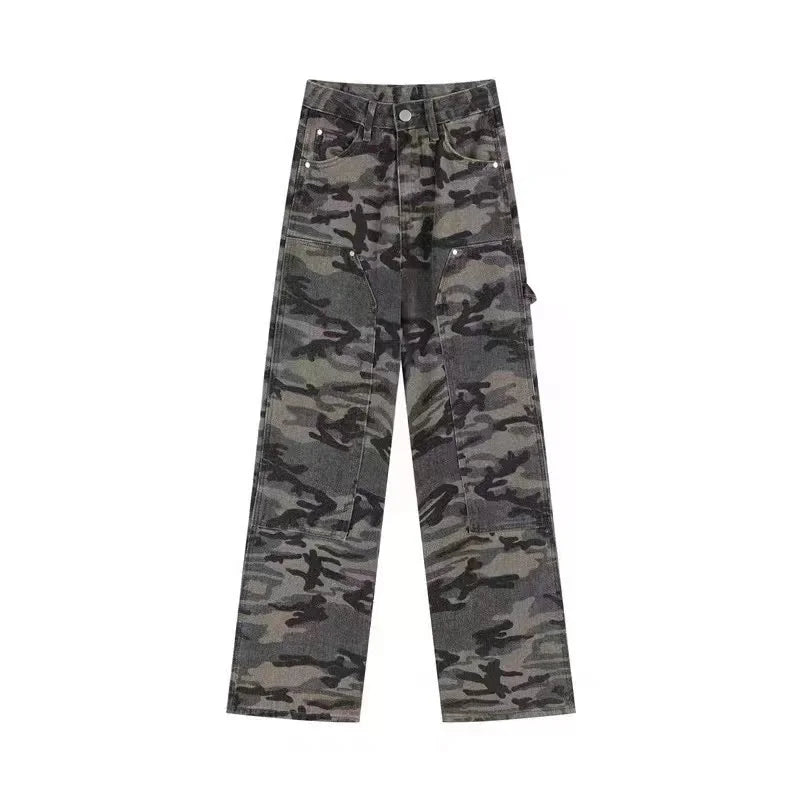 Casual High Waist Straight Leg Camouflage Pants For Women