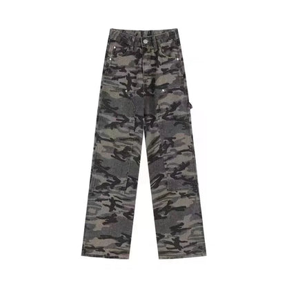 Casual High Waist Straight Leg Camouflage Pants For Women