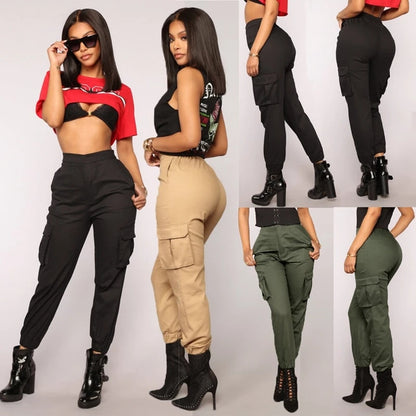 New Womens Casual High Waist Jogger Cargo Pants