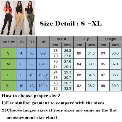 New Womens Casual High Waist Jogger Cargo Pants