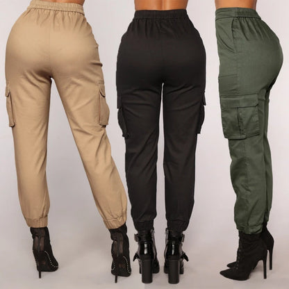 New Womens Casual High Waist Jogger Cargo Pants