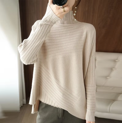 2025 New Women’s Autumn/Winter Knitted Sweater – Korean Fashion Half Turtleneck Irregular Knit Pullover Jumper Top