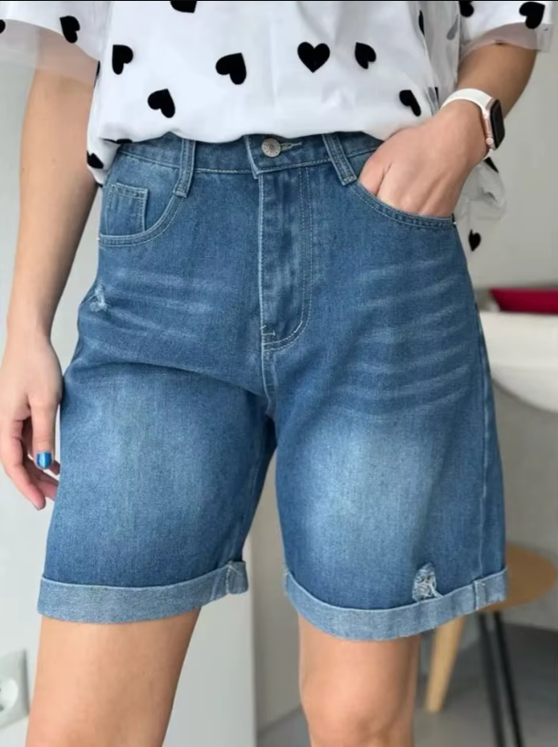 Women’s High Waist Ripped Denim Shorts – Wide Leg Summer Jean Shorts