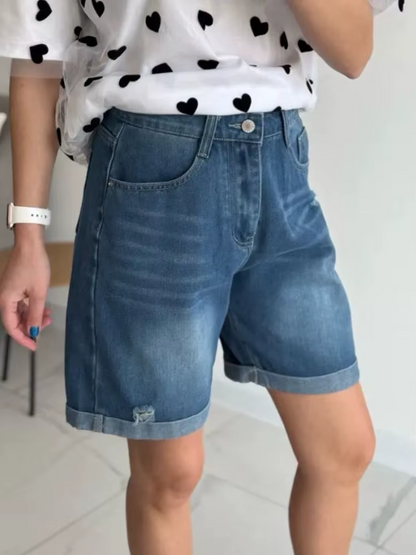 Women’s High Waist Ripped Denim Shorts – Wide Leg Summer Jean Shorts