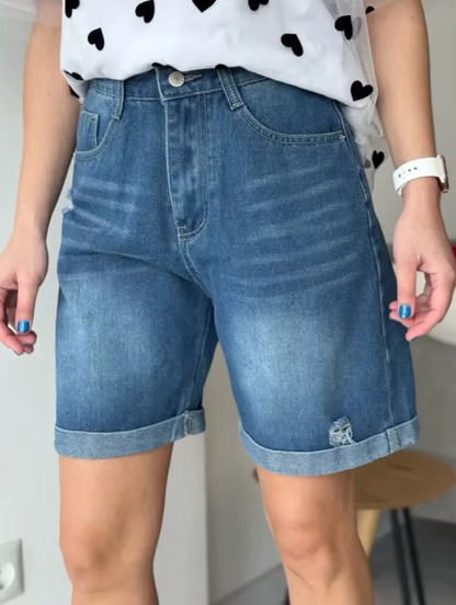 Women’s High Waist Ripped Denim Shorts – Wide Leg Summer Jean Shorts