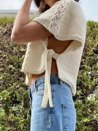 Elegant Knitted Hollow Out O-Neck Sweater