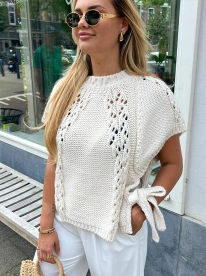 Elegant Knitted Hollow Out O-Neck Sweater