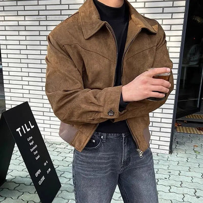 Vintage Streetwear: Elegant Solid Brown Men's Coat for Spring/Autumn