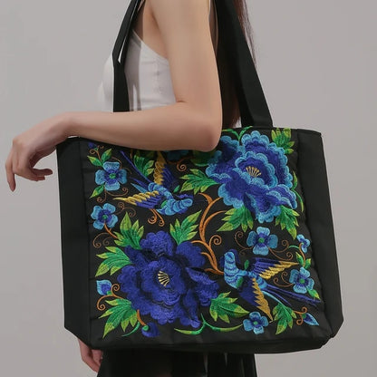 Ethnic Flower Embroidered Canvas Bags